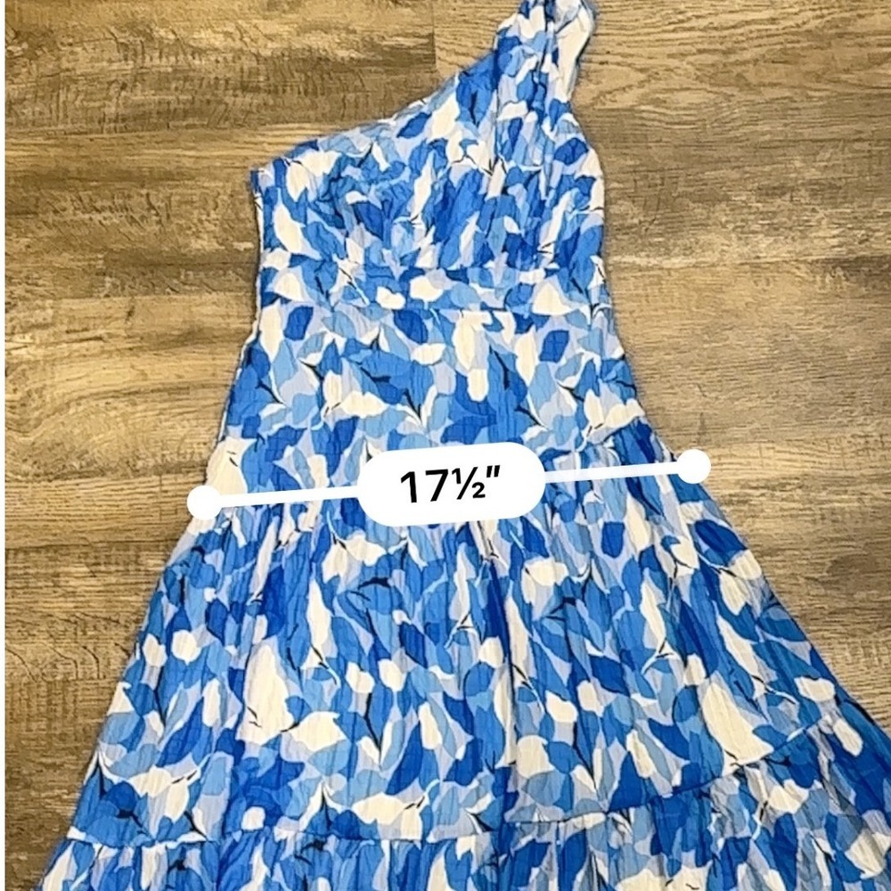 Billy J Jayda Maxi Dress Blue Floral One Shoulder Tiered Wedding Guest Size 10 - Picture 9 of 14